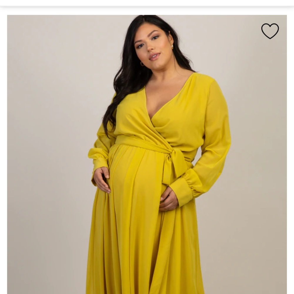 Yellow Chiffon Long Sleeve Plus Maternity Maxi Dress